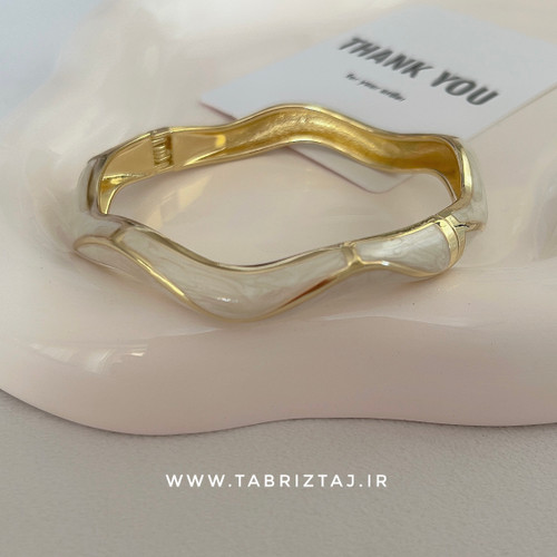 بنگل میناکاری سفید طلایی طرح موج
