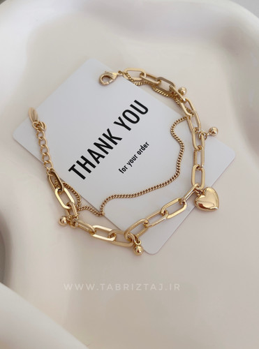 دستبند دولاین آویزدار ژوپینگ مدل قلب|آبکاری طلا و ضدحساسیت